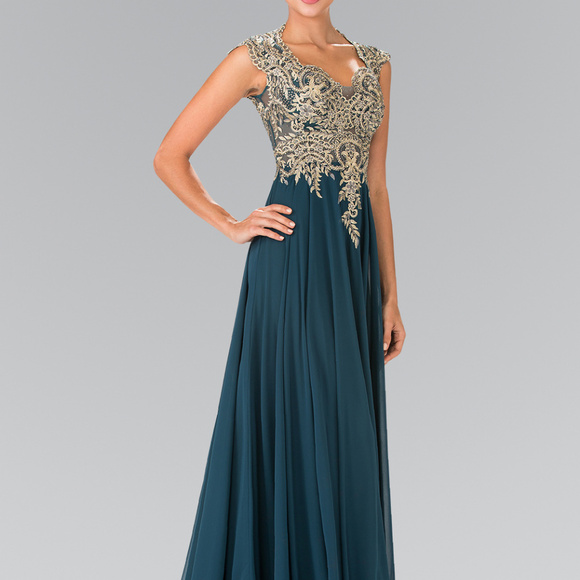gls collective Dresses & Skirts - NRE GREEN - Jeweled Scoop Neck A-line Long Prom Dress GL2229